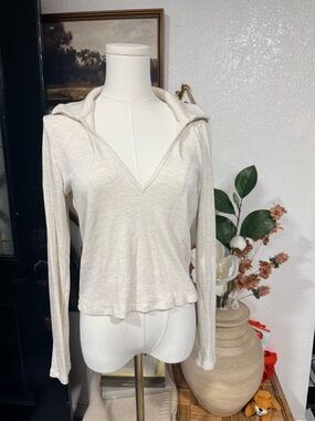 Wilfred Cream Ribbed V-Neck Long Sleeve Top